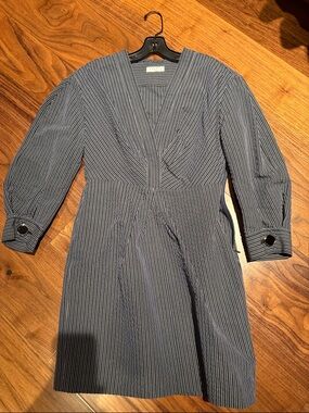 Sandro Striped V-Neck Mini Dress in Navy and White